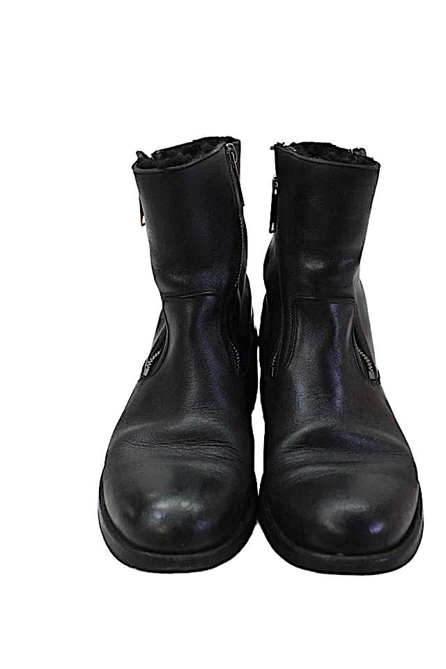 Burberry UK. Black Textured :Leather Zip Casual Booties Black Size EUR 38