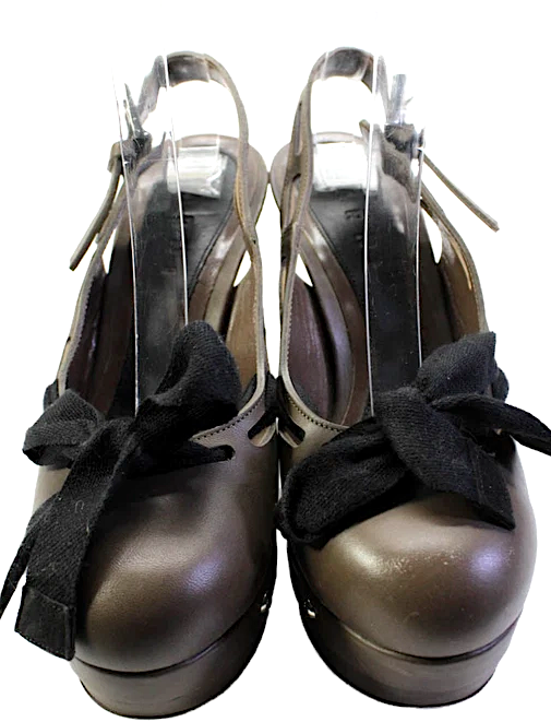 Marni Italy. Brown Leather Wedge Heel Platform Slingback Pumps Size 38