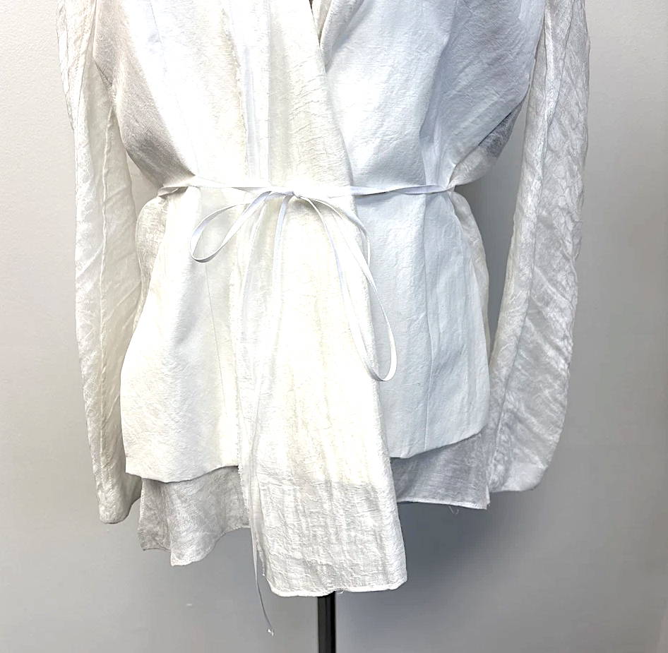Poiret À Paris PARIS. White Cotton Blazer Layered Tie Waist Lightweight