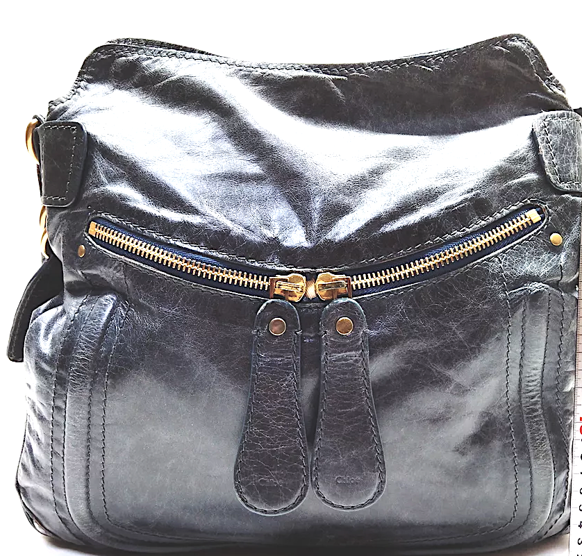 Chloe Paris. Distressed Dark Gray Leather Shoulder Bag