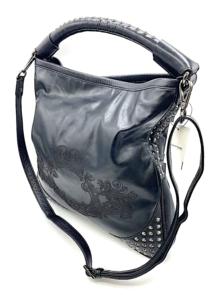 Otaniryuji Japan. Black Lambskin Leather Shoulder Bag w/silver Studded Accents