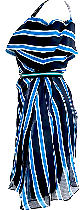 Fendi Italy. Blue Chevron Pattern Collection Cotton, Polyester, Polyurethane Dress