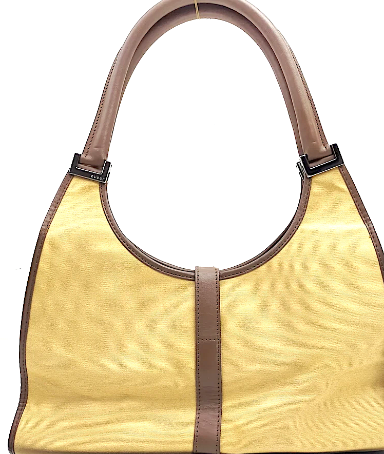 Gucci Italy. Brown Stripe Canvas Jackie Shoulder Bag