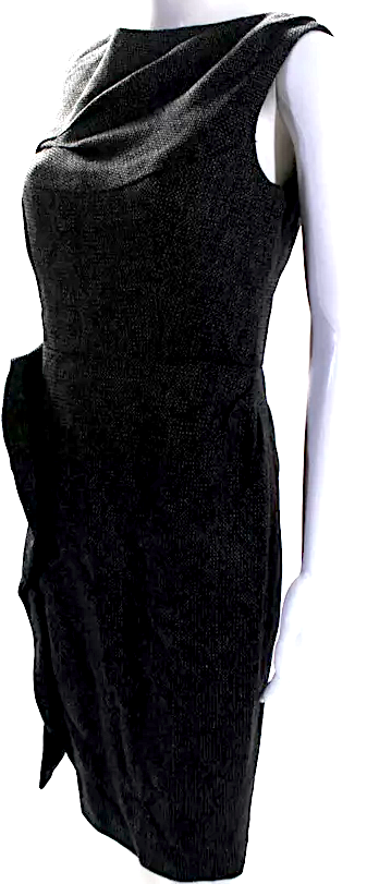 Valentino Garavani Italy. Dark Black/White Wool Tweed Crew Neck Zip Back Sleeveless Shift Dress