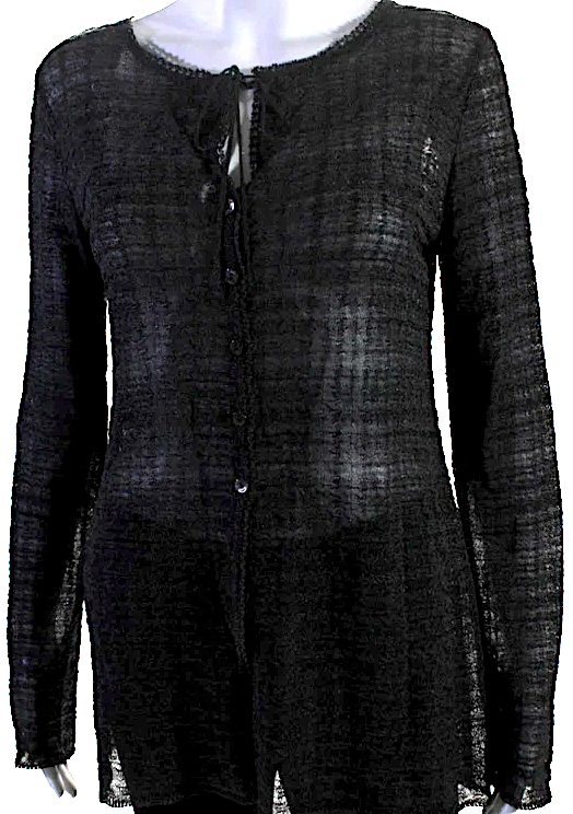 Fendi Italy. Gray Semi-Sheer Long Sleeve Metallic Button Down Blouse