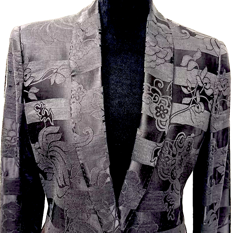 Haider Ackermann Belgium. Black Brown Broad Floral Jacquard Colorblock Blazer Jacket