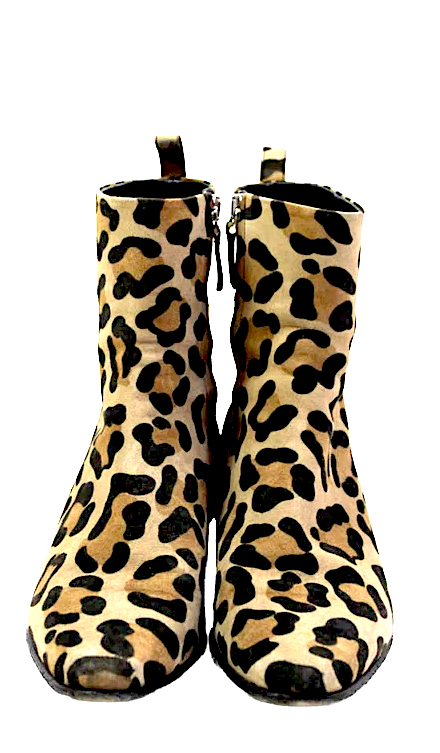 Pierre Hardy Paris. (Hermes Shoe Designer) Suede Brown, Black Animal Print Ankle Boots  Size 39.5 9.5