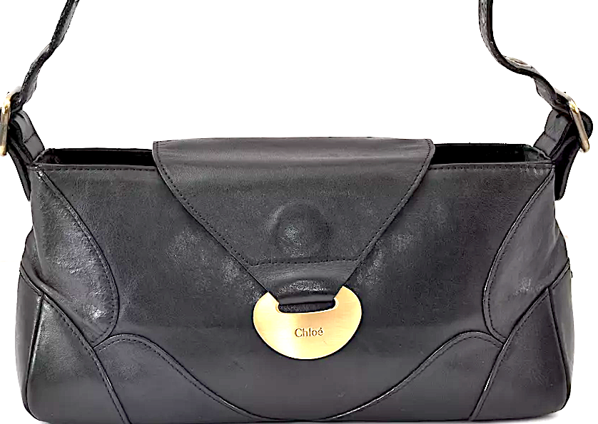 Chloe Paris. Vintage Black Leather Shoulder Bag / Hand Bag