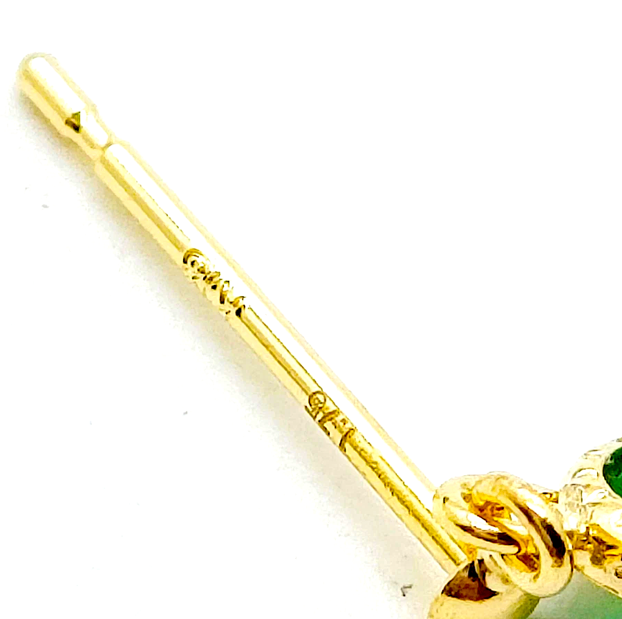 Unbraded Paris. Fine Jewelry. Emeralds 1.75ct Hallmarked, 18ct Gold Setting Dangling Vintage Earrings Pierce