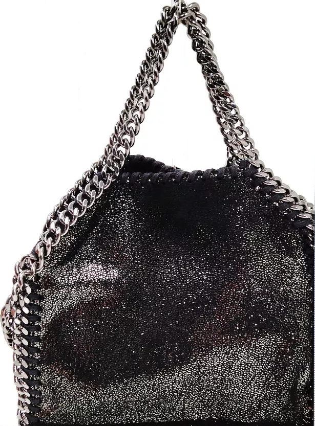 Stella McCartney UK. Black Super Mini "Falabella" Special Coated Vegan Leather Silver Chains Shoulder Bag