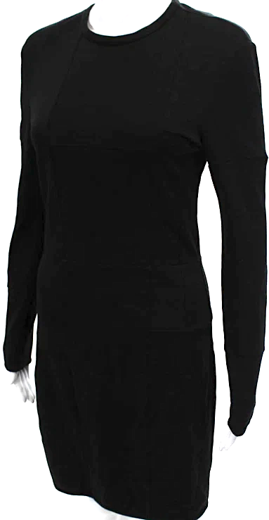 Jil Sander Seam Detail Black Viscose Long Sleeve Bodycon Dress