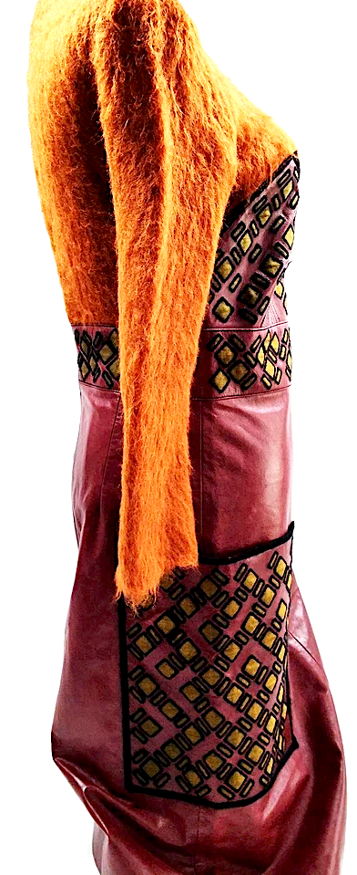 Bottega Veneta Italy. Vintage Leather, Nylon, Silk, Wool Mohair Alpaca Dress