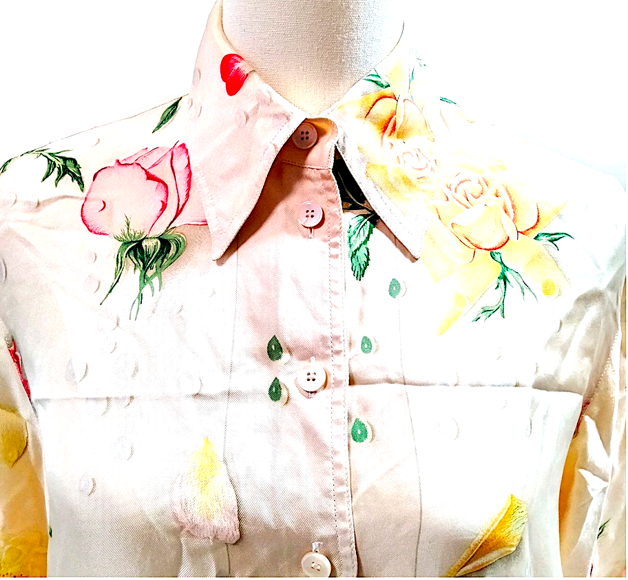 Hermes Paris. Multi Color Silk Button Front Silk Blouse