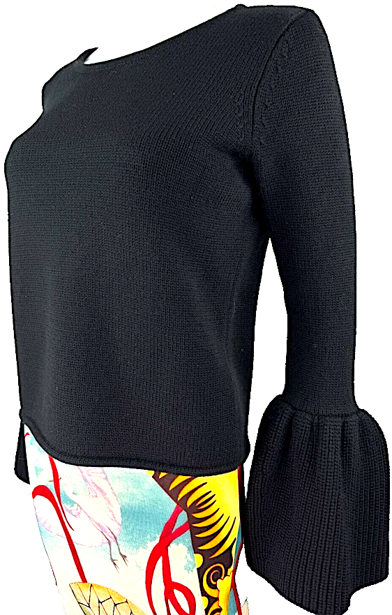 Co Japan. Japanese Yarn Black Wool Sweater with Flare Cuffs