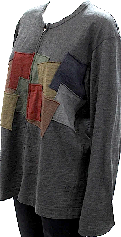 Comme Des Garcons JAPAN. SHIRT. Dark Gray Wool Crew Neck Zip Long Sleeve Top