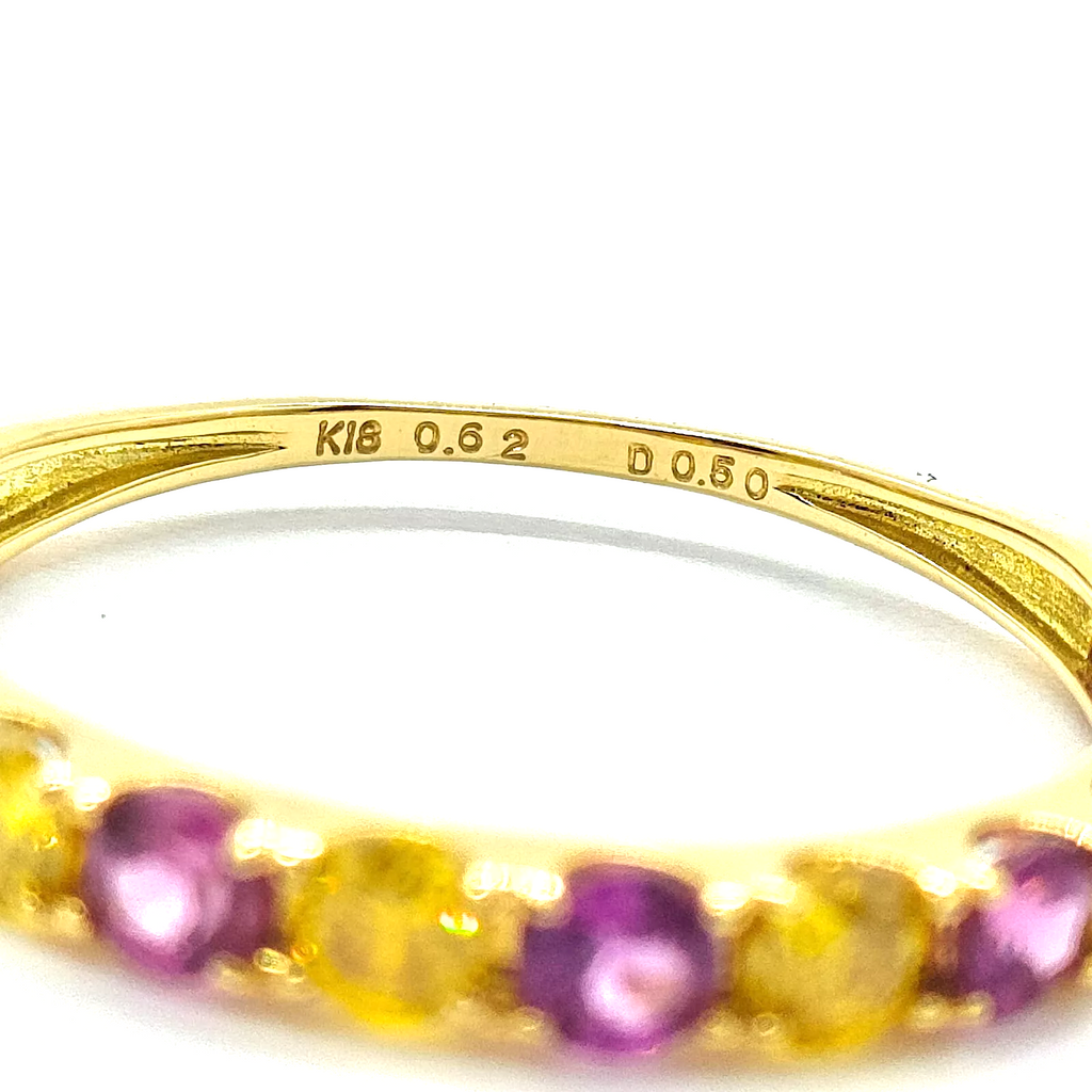 CHESTERFIELD'S LONDON. Vintage Estate 1960's 18ct Gold Garnet, Yellow Lab Diamonds Eternity Ring