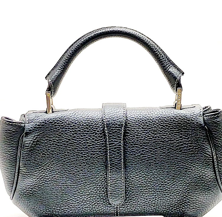 LOEWE MADRID. Black Pebbled Leather Silver Hardware Mini Shoulder Bag