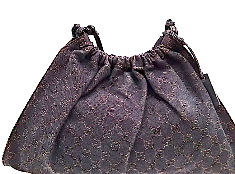 Gucci Italy. Brown Canvas Logo GG Large Hobo Style Shoulderbag