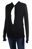 Tom Ford NY. Black Viscose Deep Plunge Long Sleeve V Neck Knit Draped Top Blouse