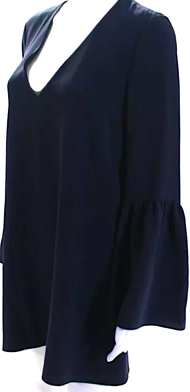 Elizabeth & James NY. (The Row) Navy Acetate V-Neck Darted Flounce Long Sleeve Dress