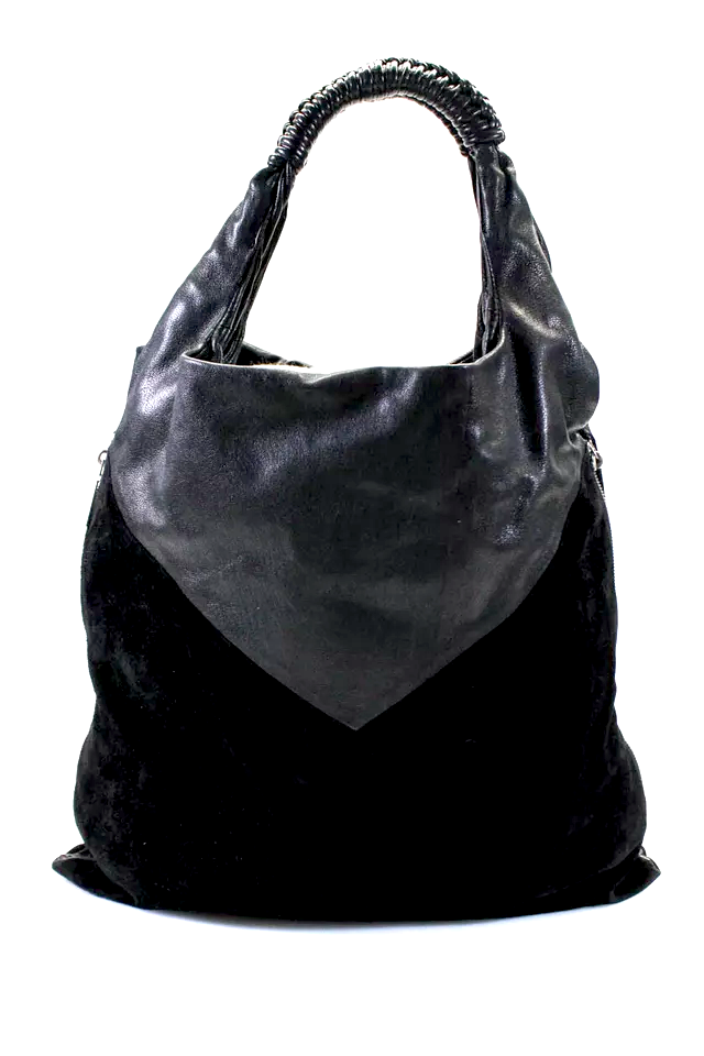 Helmut Lang NY. Black Suede Leather Zip Expandable Shoulder Hobo Handbag