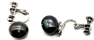 Vintage Japan Luxury Black Pearls W/Stainless Steel Screw Back Settings