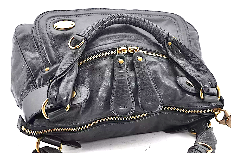 Chloe Paris. Vintage Black Leather Braided Handle Bay Shoulder Hand Tote Shoulder Bag