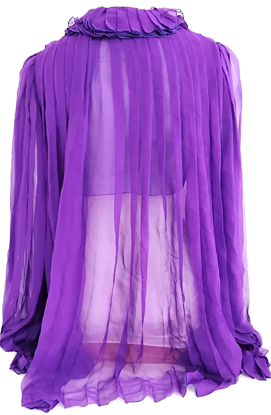 Gucci Italy. Violet Semi Sheer Silk Ruffles Accents Blouse