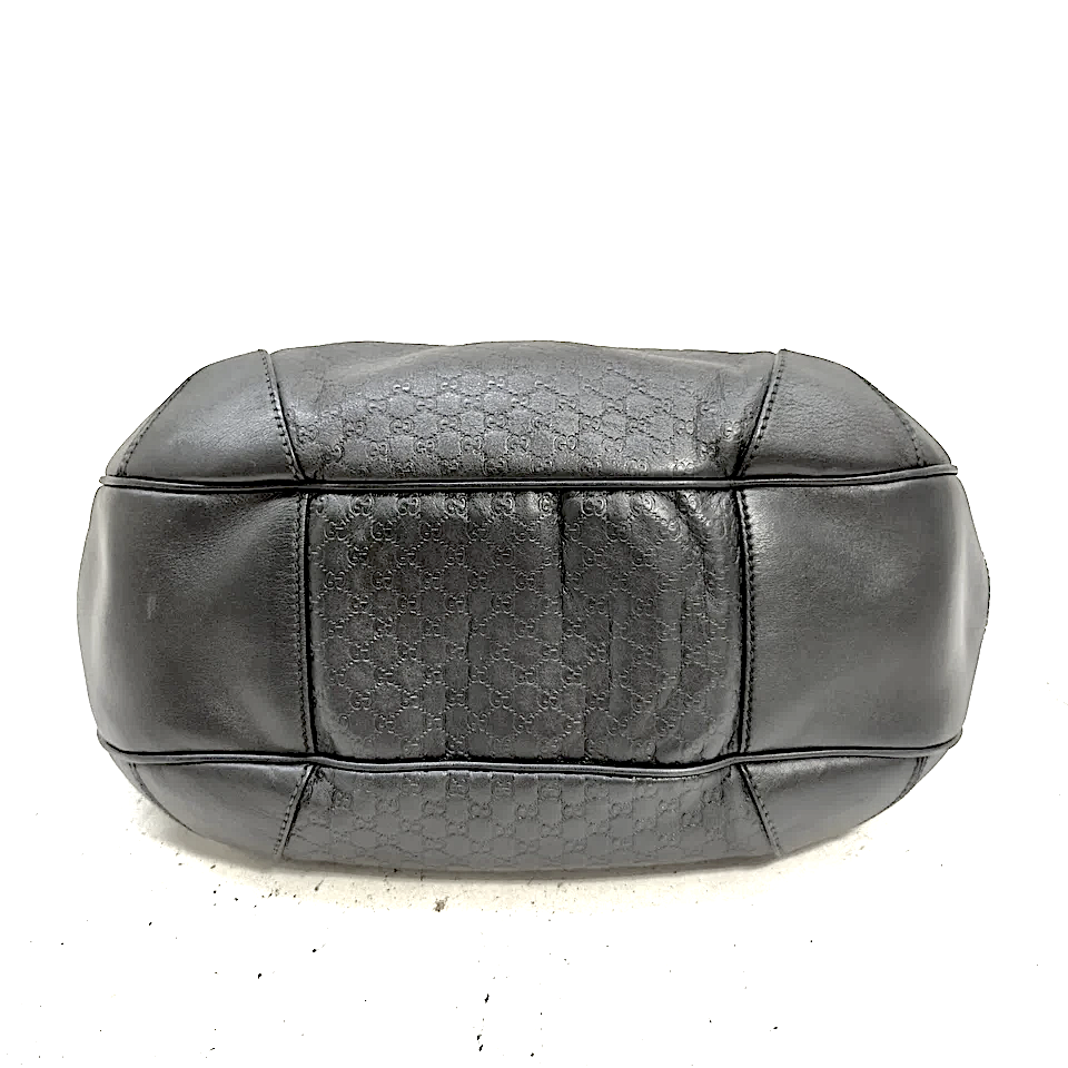 GUCCI ITALY. Vintage Black Logo GG Leather Hobo Shoulder Bag