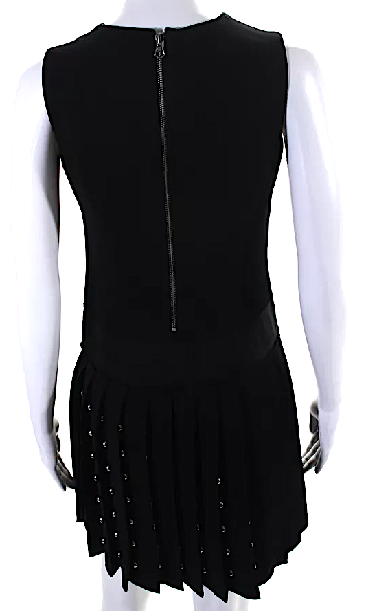 Alexander McQueen UK. McQ. BBlack Studded Crew Neck Pleated Shift Dress