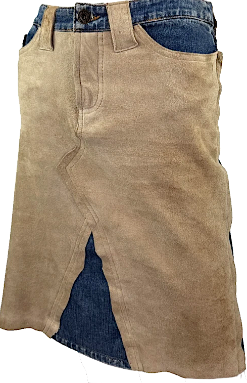 Dolce & Gabbana Italy. Beige Suede Leather Blue Cotton Denim Mini Skirt