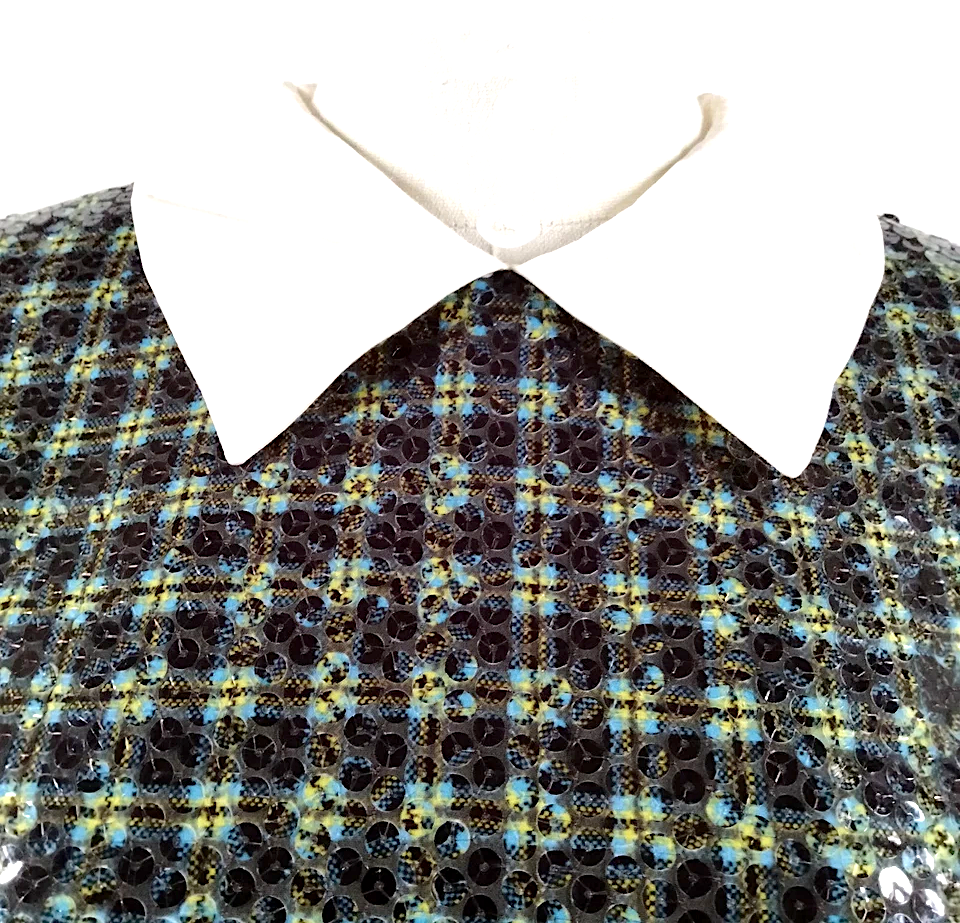Prada Italy Vintage Plaid Sequins and White Collar Cotton Top