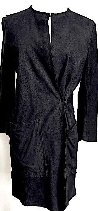 Ann Demeulemeester Belgium. Black Collarless Leather Suede, Rayon Lined Coat