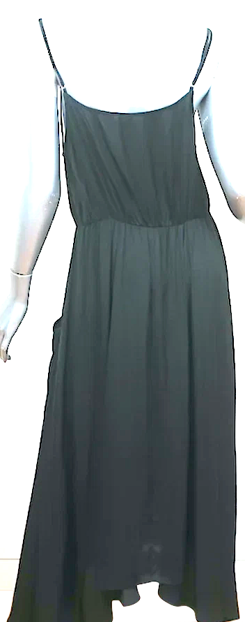 Ulla Johnson Black Satin Spaghetti Strap Midi Dress