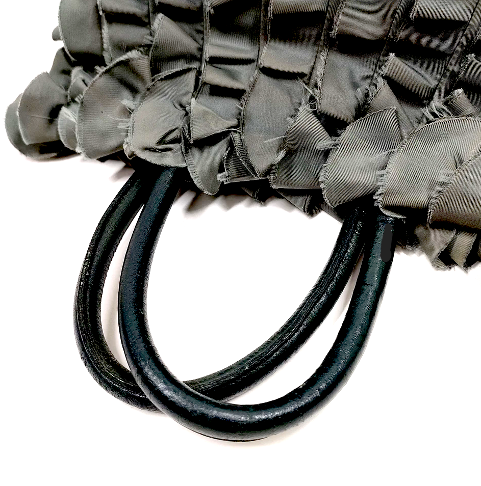 Prada Italy. Grey Tessuto Nylon Ruffle Shoulder Bag