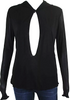 Tom Ford NY. Black Viscose Deep Plunge Long Sleeve V Neck Knit Draped Top Blouse