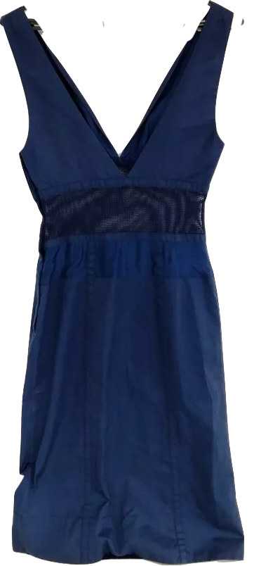 Louis Vuitton Paris. Blue/Dark Blue Mesh Accents Cotton Blend Dress