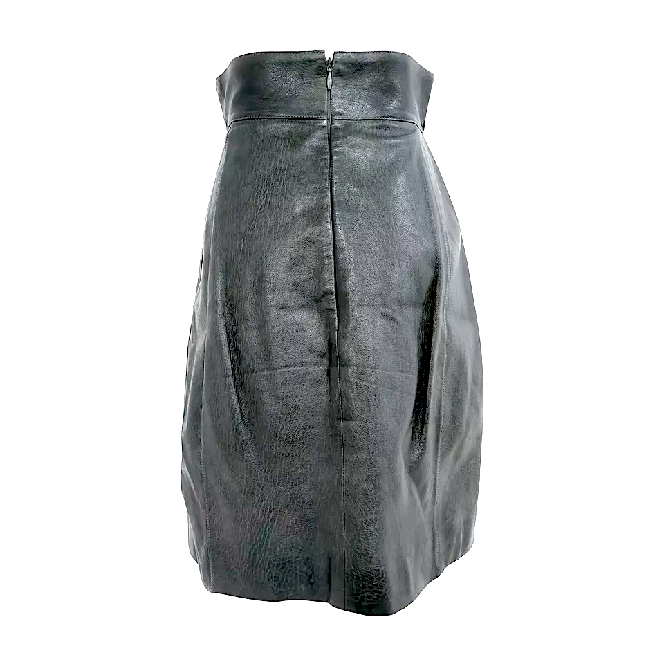 Chanel Paris. Black Distressed Lambskin, Silk High Waisted Skirt