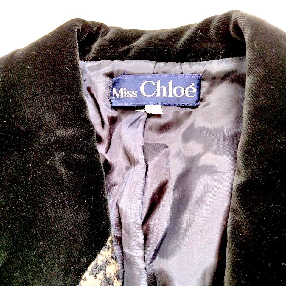 Chloe Paris. Vintage Miss Chloe. Tweed Style Accent Collar Wool, Nylon, Polynosic, Cupro Blazer