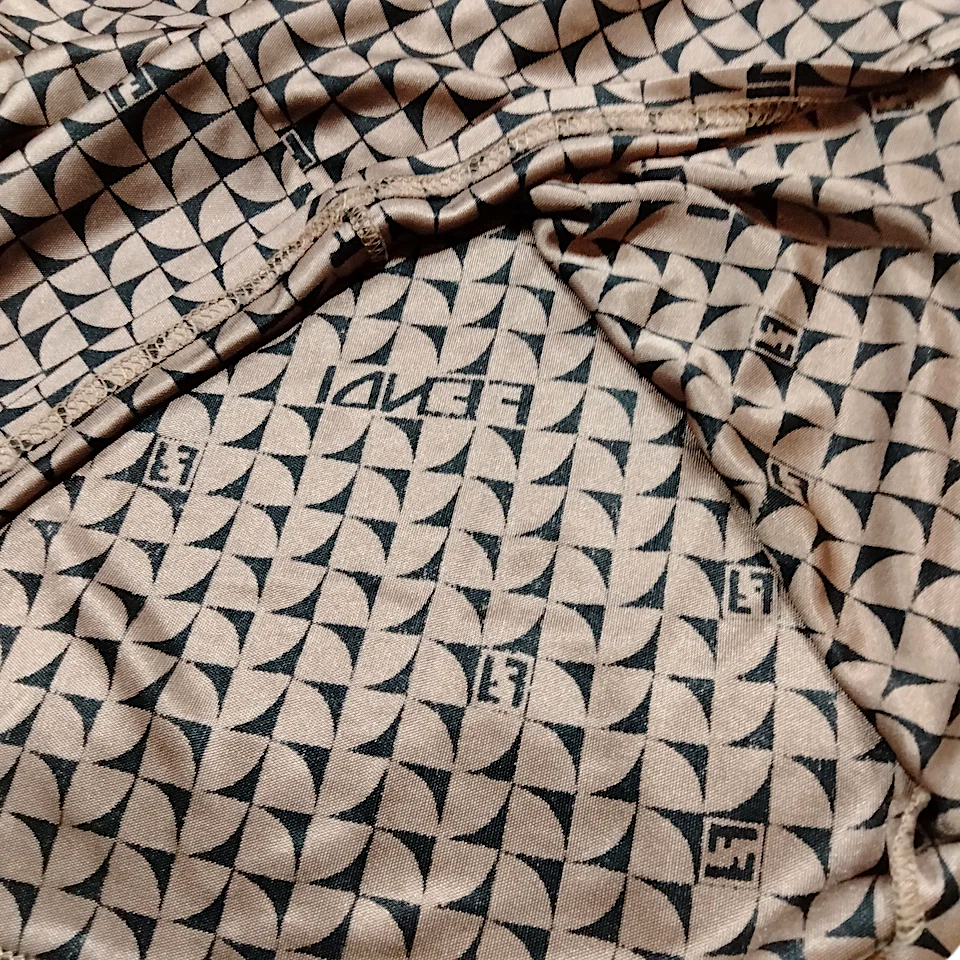 Fendi Italy. Brown Fendi Logo Nylon Short Sleeve Top