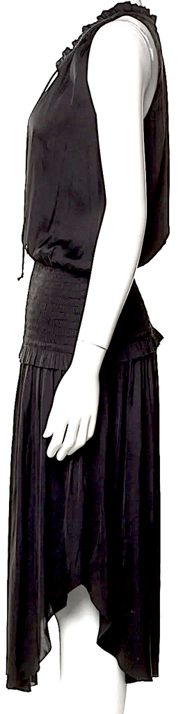 Ulla Johnson Black PolyTech Fabric V-Neck Long Dress