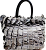 Prada Italy. Grey Tessuto Nylon Ruffle Shoulder Bag