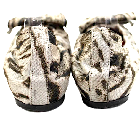Lanvin Paris. Brown Canvas Slip On Animal Printed Bow Ballet Flats