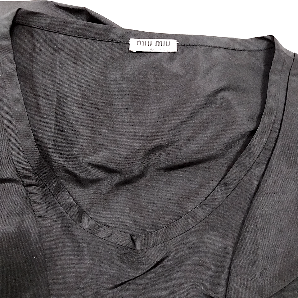 Miu Miu Italy. Vintage Black Acetate, PolyTech Fabric Dress