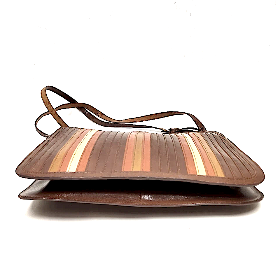 Bottega Veneta Italy. Vintage Beige, Brown, Khaki Leather Stripes Rare Shoulder Bag