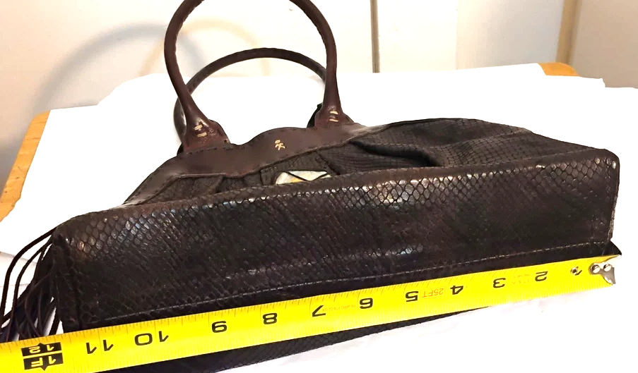 Henry Beguelin Paris. Vintage Handmade Distressed Leather / Snake Embossed Detail Shoulder Leather Bag