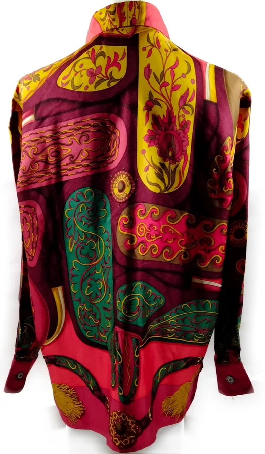 Hermes Paris. Vintage Silk Burgundy Scarf Print Button Top