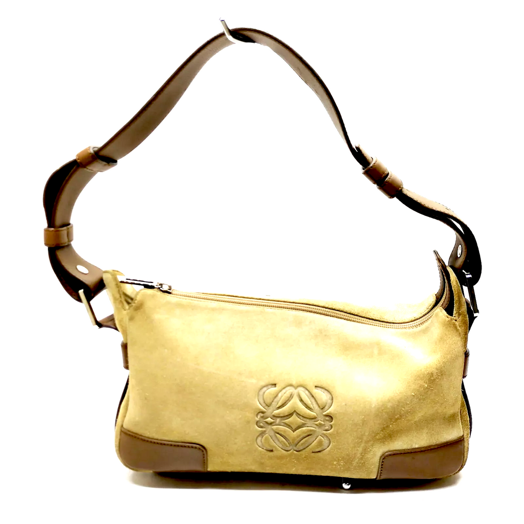 LOEWE MADRID. Anagram. Beige Seude Leather Shoulder Bag