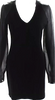 Joseph Italy. Black Wool Blend V Neck Sheer Long Sleeve Leather Accent Pencil Dress