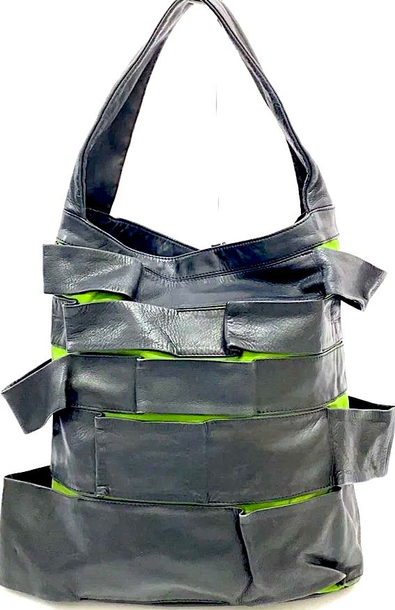 KAWA-KAWA JAPAN. Black Leather Tote Bag / Shoulder Bag